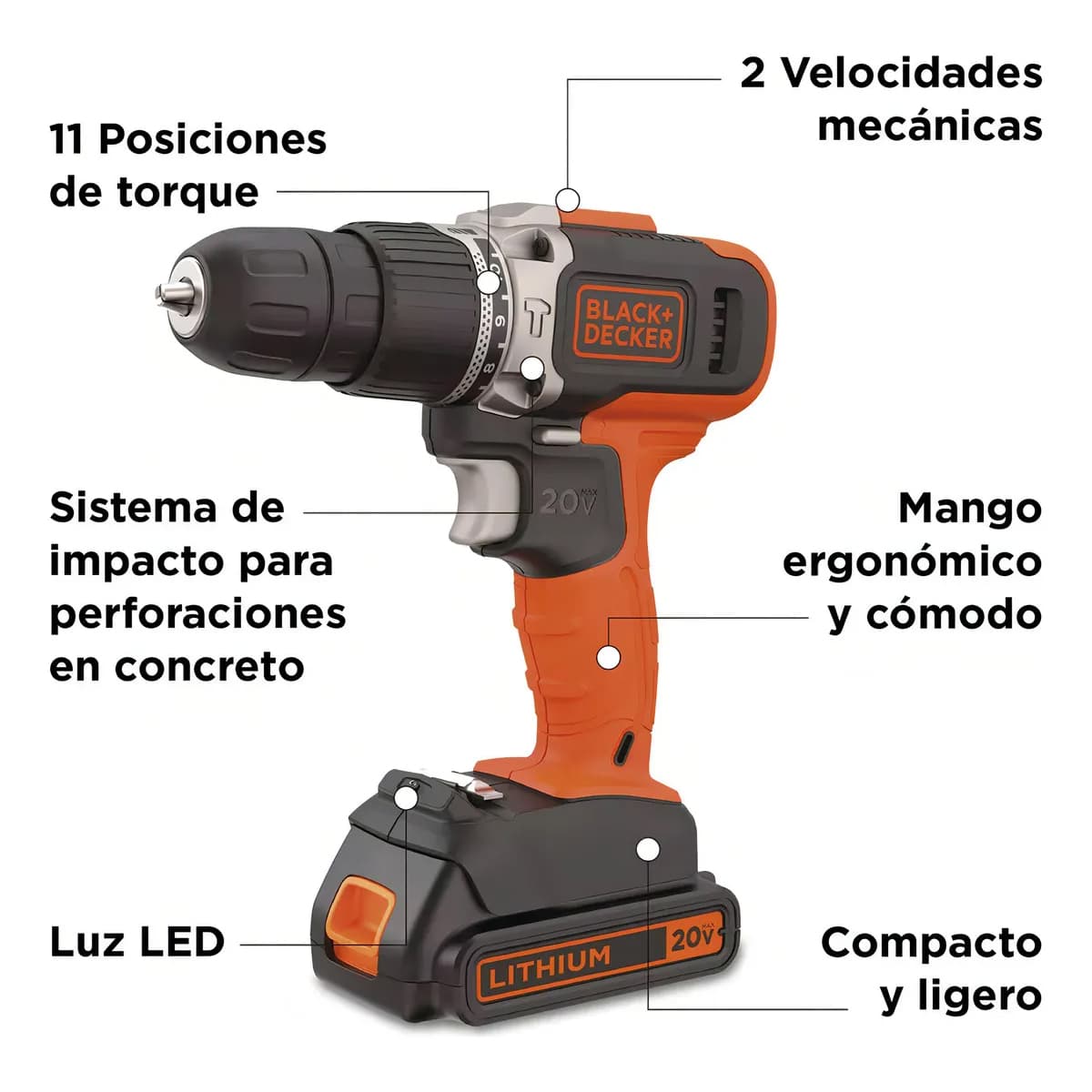 TALADRO PERCUTOR 10 MM 20V BLACK+DECKER - Image 2